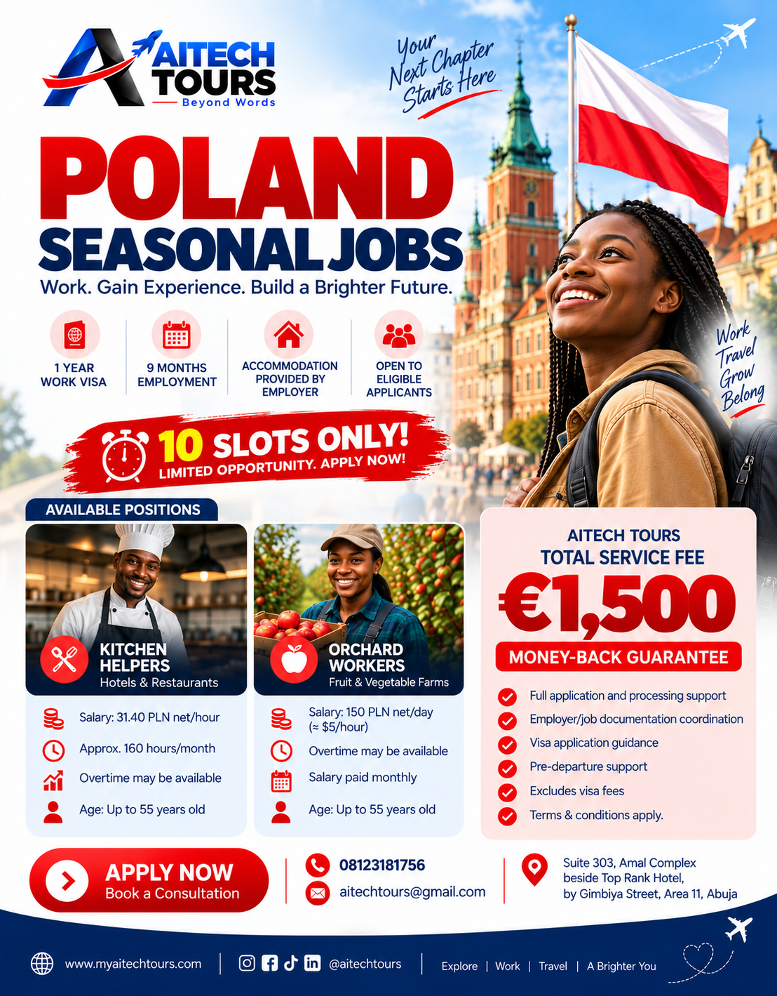 Poland seasonal jobs poster - apply